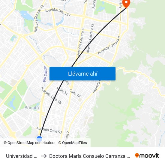 Universidad Nacional to Doctora María Consuelo Carranza B. Cirujana Plástica map