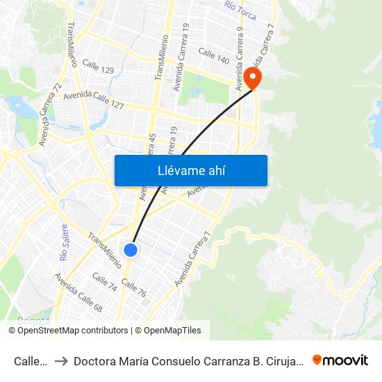 Calle 85 to Doctora María Consuelo Carranza B. Cirujana Plástica map