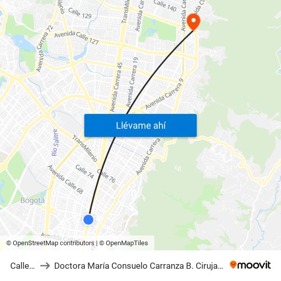 Calle 63 to Doctora María Consuelo Carranza B. Cirujana Plástica map