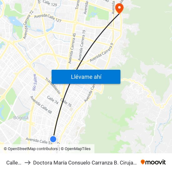 Calle 57 to Doctora María Consuelo Carranza B. Cirujana Plástica map