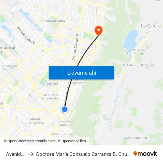 Avenida 39 to Doctora María Consuelo Carranza B. Cirujana Plástica map