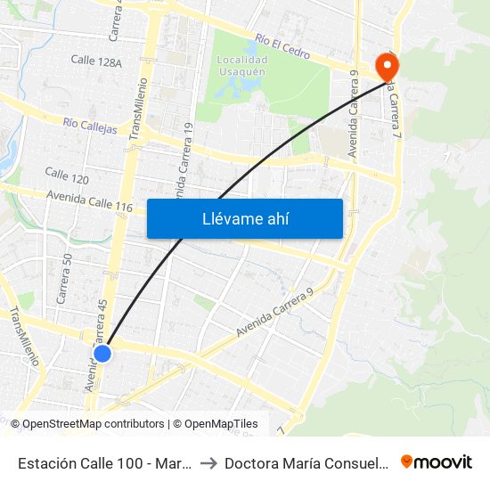 Estación Calle 100 - Marketmedios (Auto Norte - Cl 98) to Doctora María Consuelo Carranza B. Cirujana Plástica map