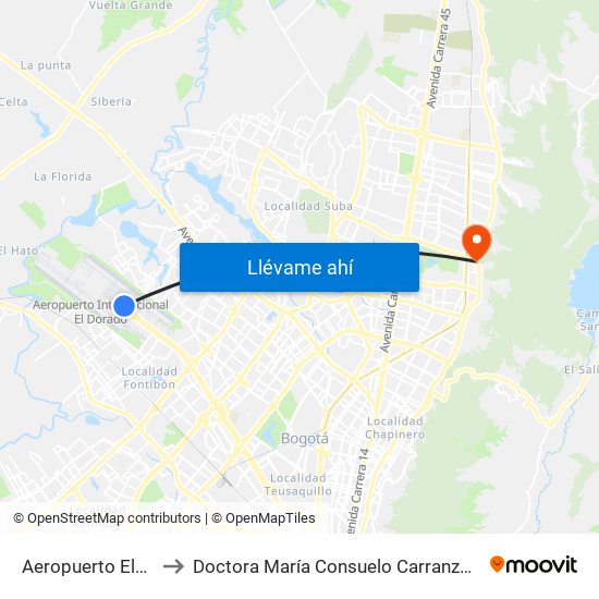 Aeropuerto Eldorado (B) to Doctora María Consuelo Carranza B. Cirujana Plástica map