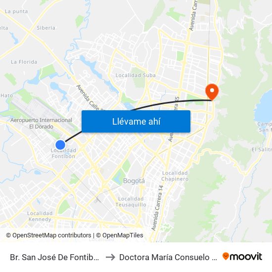 Br. San José De Fontibón (Kr 100 - Av. Esperanza) to Doctora María Consuelo Carranza B. Cirujana Plástica map