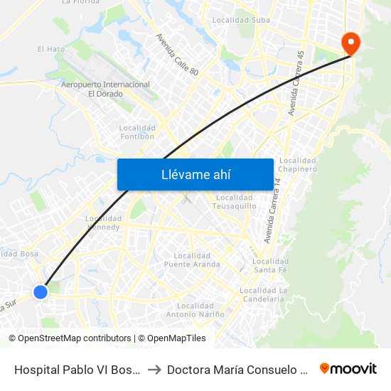 Hospital Pablo VI Bosa (Cl 63 Sur - Kr 77g) (A) to Doctora María Consuelo Carranza B. Cirujana Plástica map