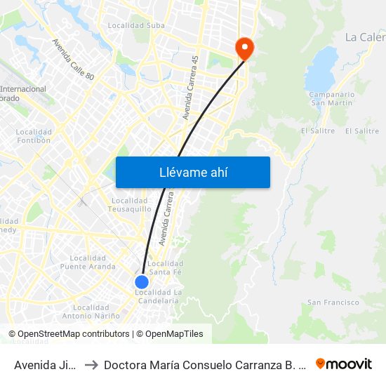 Avenida Jiménez to Doctora María Consuelo Carranza B. Cirujana Plástica map