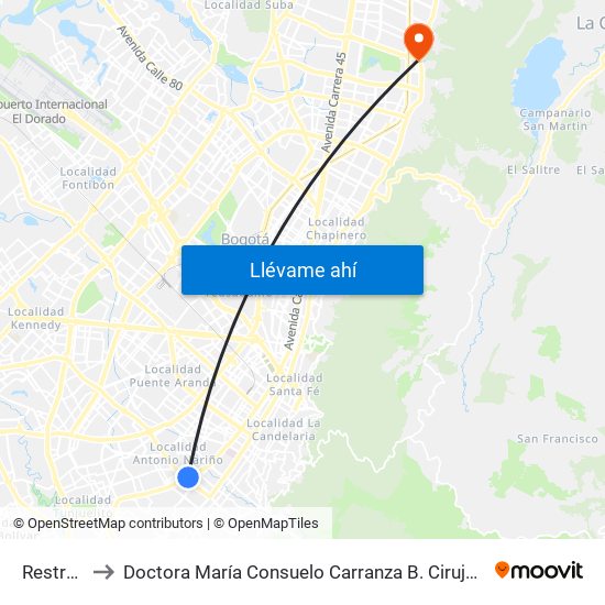 Restrepo to Doctora María Consuelo Carranza B. Cirujana Plástica map