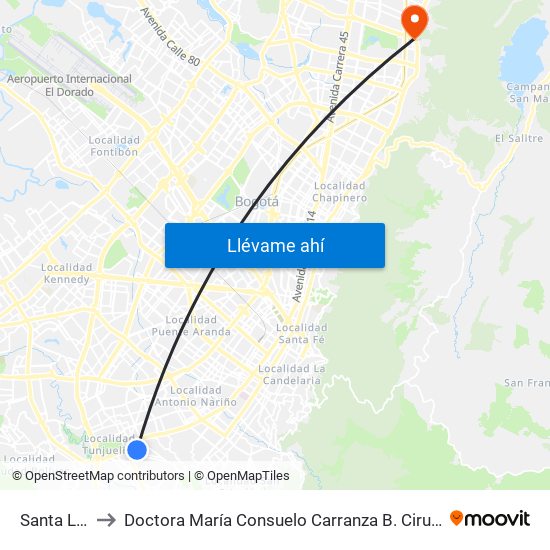 Santa Lucía to Doctora María Consuelo Carranza B. Cirujana Plástica map