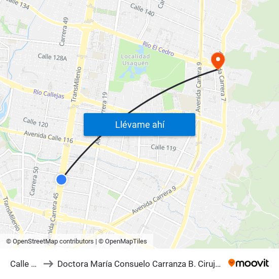 Calle 106 to Doctora María Consuelo Carranza B. Cirujana Plástica map