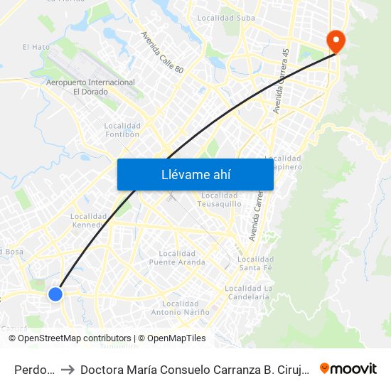 Perdomo to Doctora María Consuelo Carranza B. Cirujana Plástica map