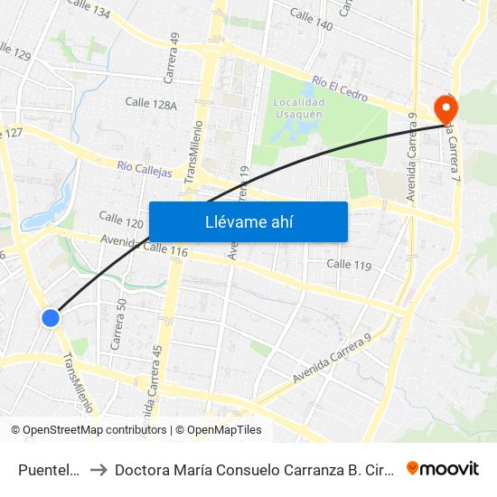 Puentelargo to Doctora María Consuelo Carranza B. Cirujana Plástica map