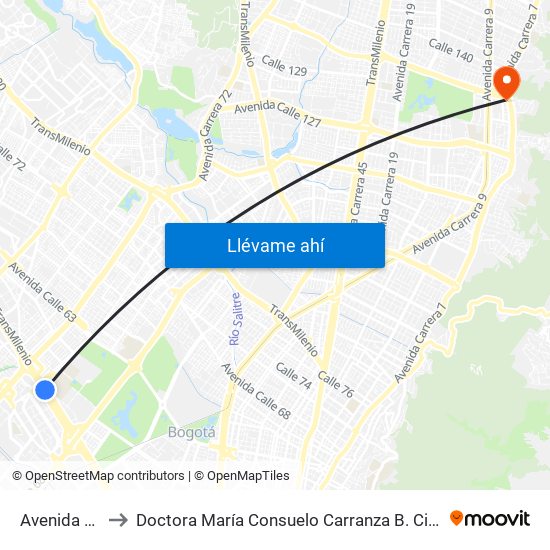 Avenida Rojas to Doctora María Consuelo Carranza B. Cirujana Plástica map