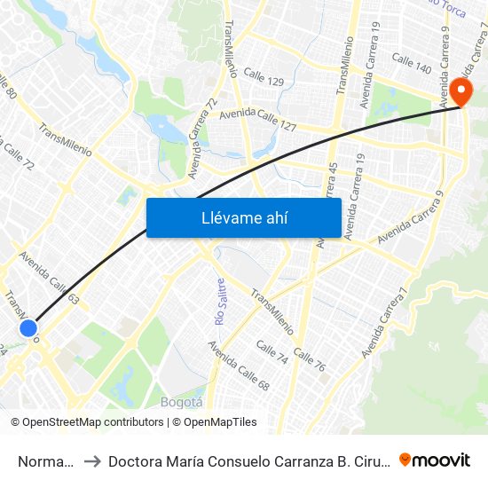 Normandía to Doctora María Consuelo Carranza B. Cirujana Plástica map