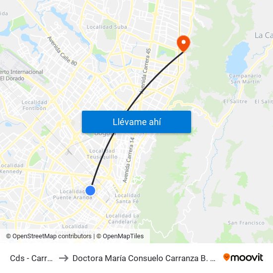 Cds - Carrera 32 to Doctora María Consuelo Carranza B. Cirujana Plástica map