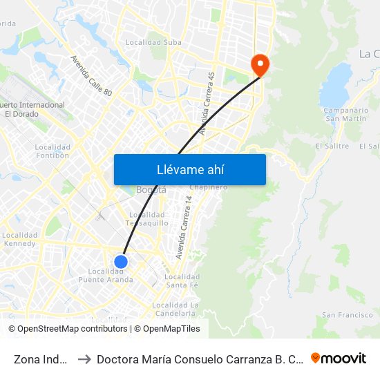 Zona Industrial to Doctora María Consuelo Carranza B. Cirujana Plástica map