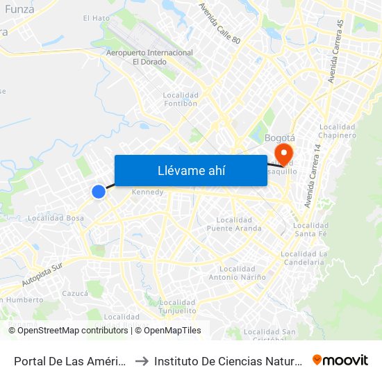 Portal De Las Américas to Instituto De Ciencias Naturales map