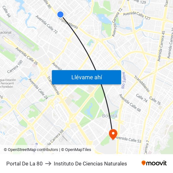 Portal De La 80 to Instituto De Ciencias Naturales map