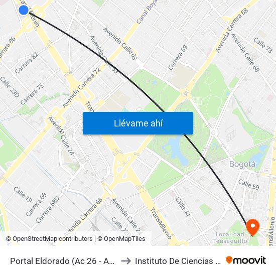 Portal Eldorado (Ac 26 - Av. C. De Cali) to Instituto De Ciencias Naturales map