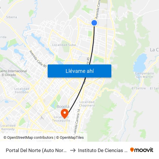 Portal Del Norte (Auto Norte - Cl 174a) to Instituto De Ciencias Naturales map
