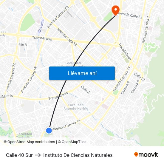 Calle 40 Sur to Instituto De Ciencias Naturales map