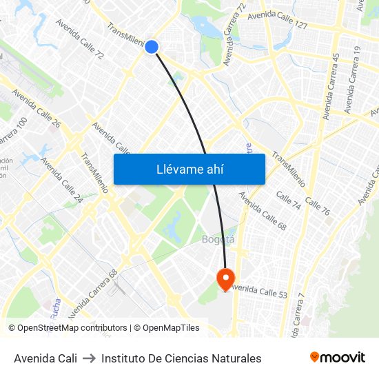Avenida Cali to Instituto De Ciencias Naturales map