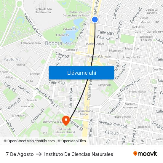 7 De Agosto to Instituto De Ciencias Naturales map