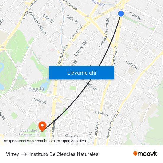 Virrey to Instituto De Ciencias Naturales map