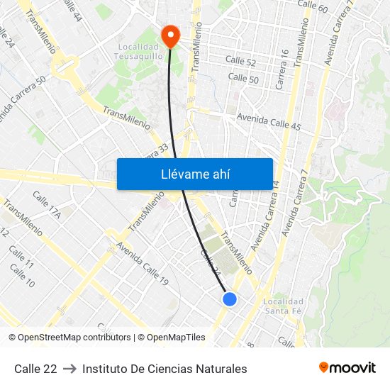 Calle 22 to Instituto De Ciencias Naturales map