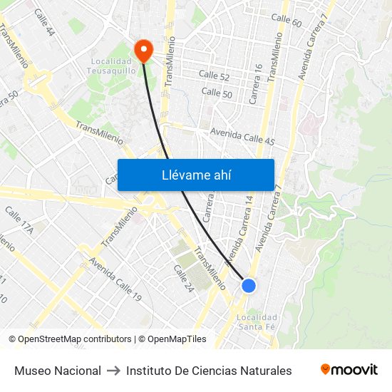 Museo Nacional to Instituto De Ciencias Naturales map