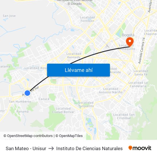 San Mateo - Unisur to Instituto De Ciencias Naturales map