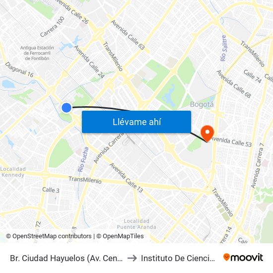 Br. Ciudad Hayuelos (Av. Centenario - Kr 78g) to Instituto De Ciencias Naturales map