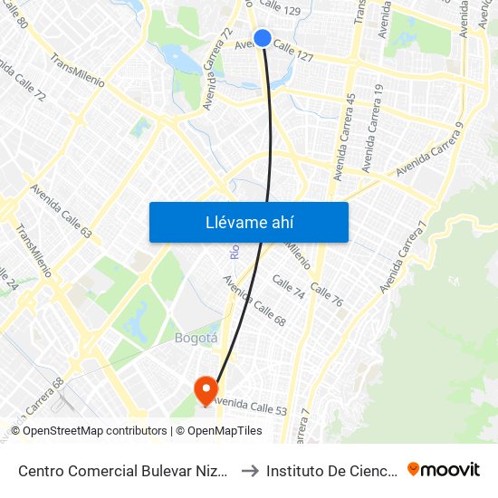 Centro Comercial Bulevar Niza (Ac 127 - Av. Suba) to Instituto De Ciencias Naturales map