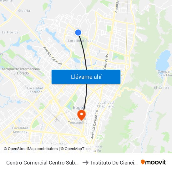 Centro Comercial Centro Suba (Av. Suba - Kr 91) to Instituto De Ciencias Naturales map