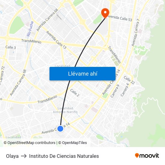 Olaya to Instituto De Ciencias Naturales map