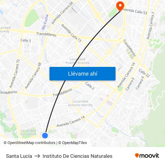 Santa Lucía to Instituto De Ciencias Naturales map