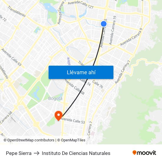 Pepe Sierra to Instituto De Ciencias Naturales map