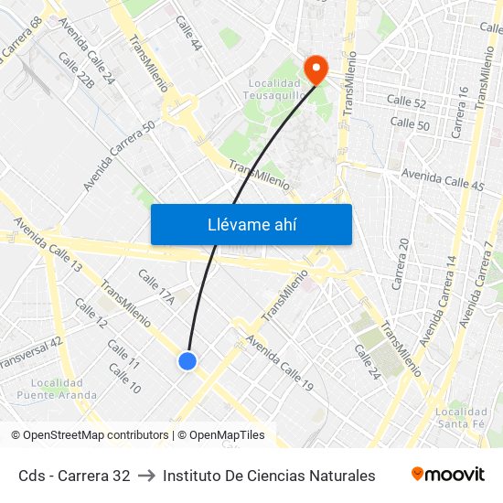 Cds - Carrera 32 to Instituto De Ciencias Naturales map