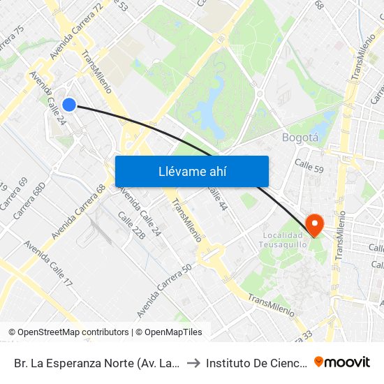 Br. La Esperanza Norte (Av. La Esperanza - Kr 69d) to Instituto De Ciencias Naturales map