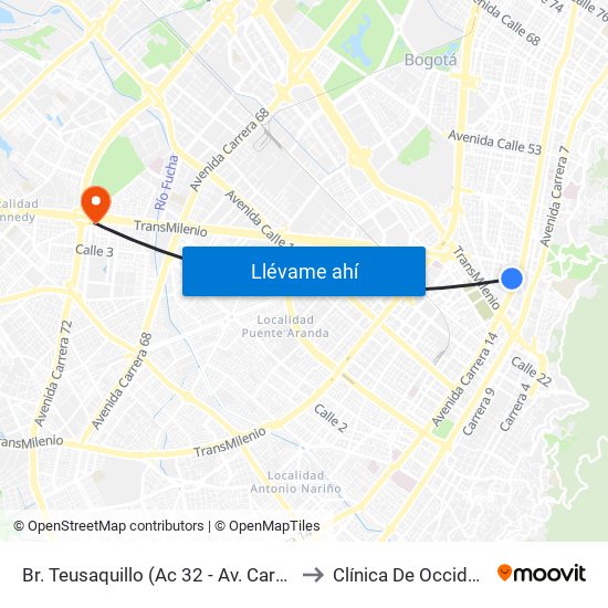 Br. Teusaquillo (Ac 32 - Av. Caracas) to Clínica De Occidente map