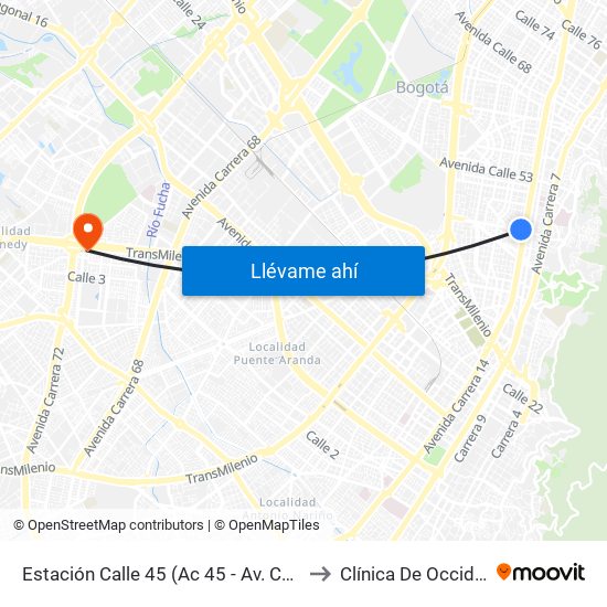 Estación Calle 45 (Ac 45 - Av. Caracas) to Clínica De Occidente map