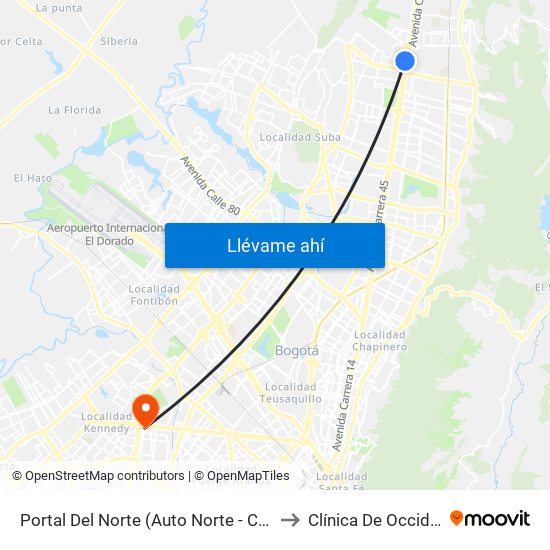 Portal Del Norte (Auto Norte - Cl 174a) to Clínica De Occidente map