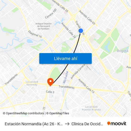 Estación Normandía (Ac 26 - Kr 74) to Clínica De Occidente map