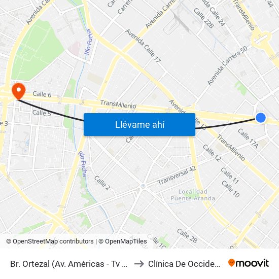 Br. Ortezal (Av. Américas - Tv 39) to Clínica De Occidente map