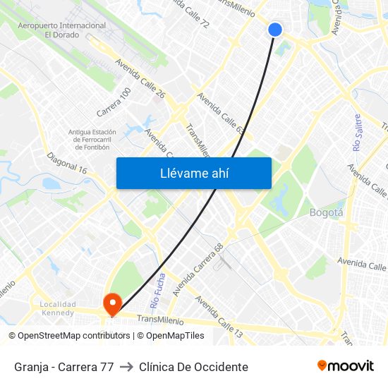 Granja - Carrera 77 to Clínica De Occidente map