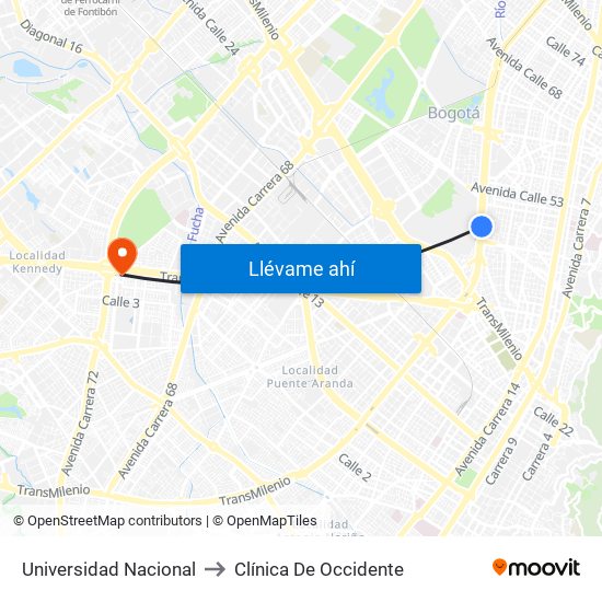 Universidad Nacional to Clínica De Occidente map