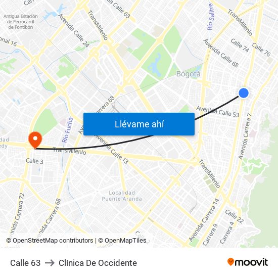 Calle 63 to Clínica De Occidente map