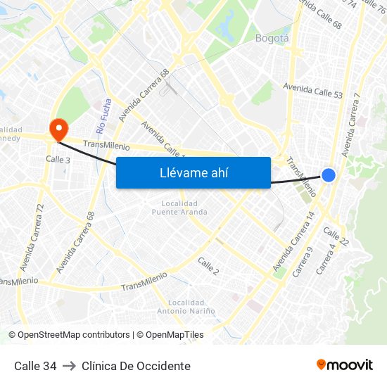 Calle 34 to Clínica De Occidente map