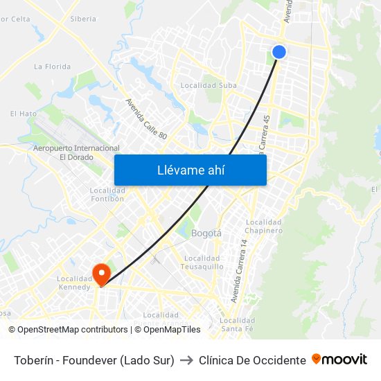 Toberín - Foundever (Lado Sur) to Clínica De Occidente map