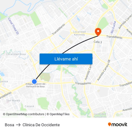 Bosa to Clínica De Occidente map