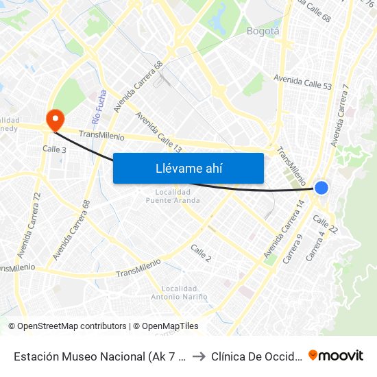 Estación Museo Nacional (Ak 7 - Cl 29) to Clínica De Occidente map